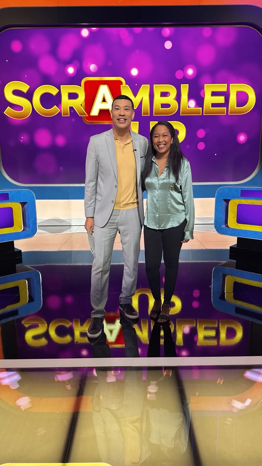 Lauren Bush with Michael Yo on the Scrambled Up television set.